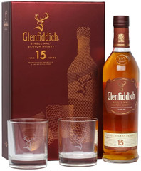Виски Glenfiddich 15 Years Old, gift box with 2 glasses